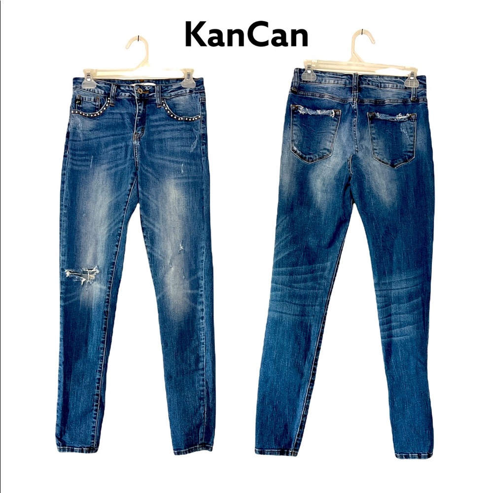 KanCan Los Angeles pearl embellished pocket distressed jeans size 27
